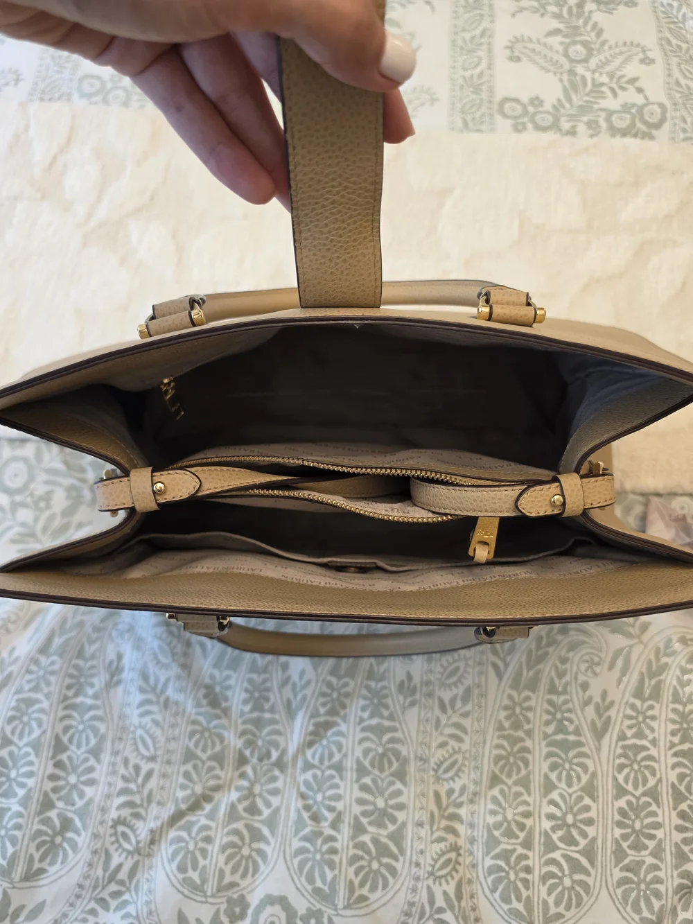Ralph Lauren Pebbled Leather Handbag with Gold Hardware